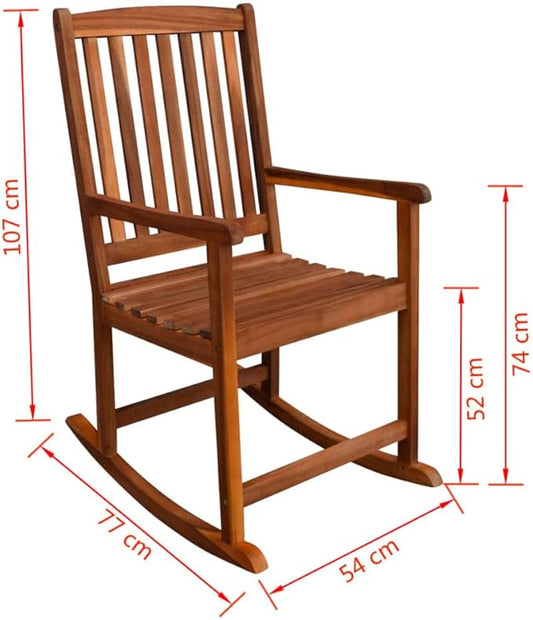 Light Brown Acacia Wood Rocking Chair with Polyester Cushions, 4 Outdoor Patio Furniture Pieces for Garden Balcony Relaxation, Smooth Finish Rustic Design, Easy Assembly