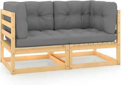 Gray Solid Pine Wood 2-Seater Sofa with Medium Modular Design and Weather-Resistant Polyester Cushions for Outdoor Patio Garden Terrace