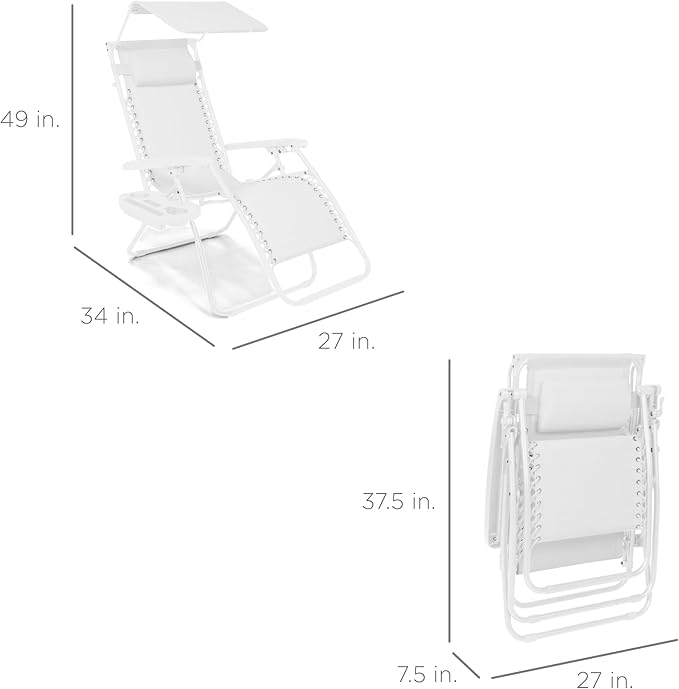 Best Choice Products Folding Zero Gravity Outdoor Recliner Patio Lounge Chair w/Adjustable Canopy Shade, Headrest - Photo 2