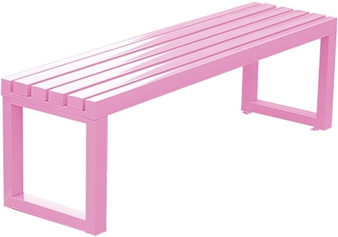 Outdoor Garden Bench Metal Park Seat Weatherproof 3-Person Deck Furniture Backless Furniture Seating for Front Porch,Lawn,Path,Yard(Lightpink,47.2 Inch)