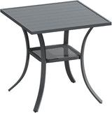 DIFY 27.6" Small Square Outdoor Dining Table for 2, Slatted Metal Patio Table with Storage Shelf - Photo 1