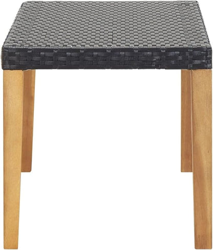 47.2 x 47.2 Black Poly Rattan Garden Bench with Solid Acacia Wood Legs, 440 lb Load Outdoor Seating for Two, Matte Rectangular Patio Loveseat for Garden, Porch, Poolside