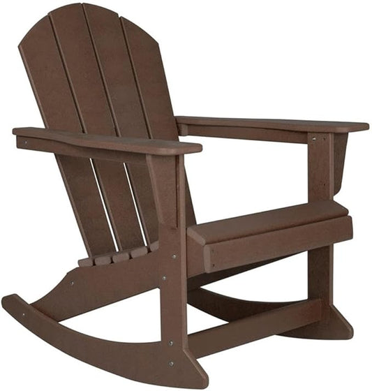 Costaelm Outdoor Adirondack Chair, All Weather Resistant Classic Balcony Chair and Fire Pit Chairs, Adirondack Plastic Outdoor Porch Furniture Rocking Chair High Back HDPE Poly Lumber, Dark Brown