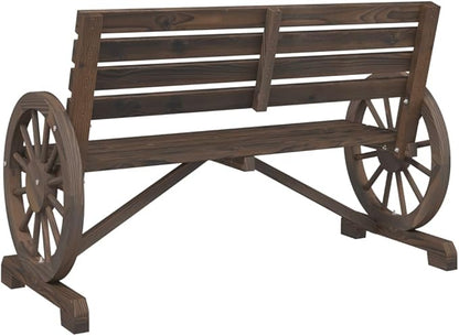 2-Seater Solid Fir Wood Garden Bench with Wagon Wheel Armrests, Rustic Outdoor Patio Seating for Comfortable Relaxation, Weather-Resistant Durable Furniture for Garden or Yard