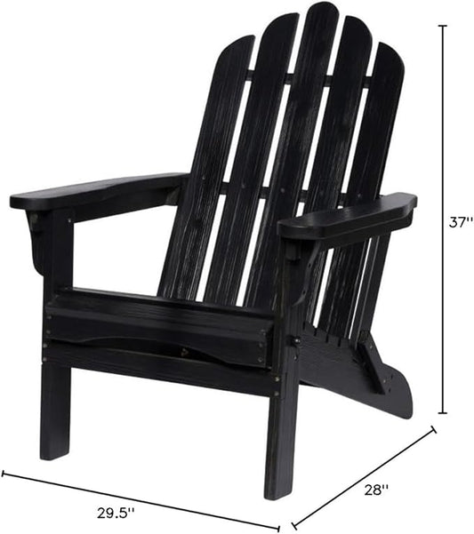 Pemberly Row Traditional Cedar Wood Folding Adirondack Chair, Black Finish, 37" H x 28" W x 29.5" D, Ergonomic Design, Weather-Resistant Outdoor Seating for Patio, Porch, Backyard or Living Room