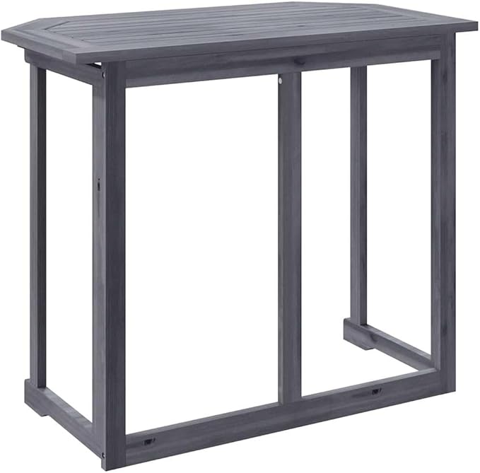 Balcony Table Grey Solid Acacia Wood Coffee Tables Outside Table for Picnic Backyard 35.4 x 19.7 x 29.1 in - Photo 6
