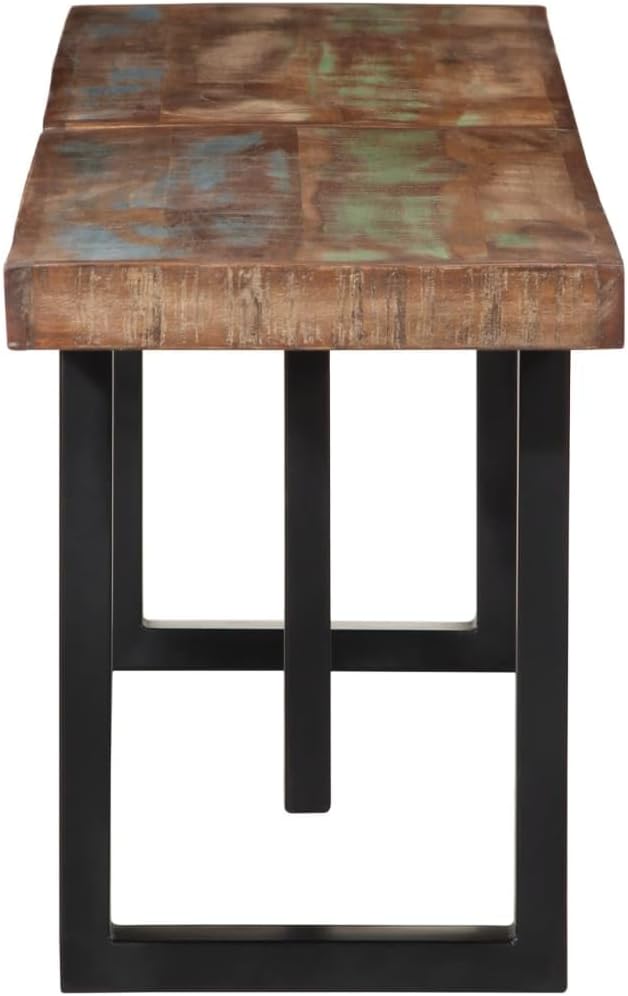 Industrial Style Solid Wood Bench with Reclaimed Wood and Steel Frame, Black Metal and Brown Finish, 63.0 Inch Long for Hallway or Living Room, Supports 661 lbs, Modern Matte