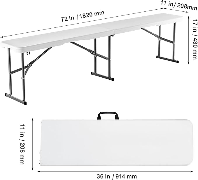 VEVOR Plastic Folding Bench, 6ft Portable Folding Bench, Smooth High Density Polyethylene Waterproof Outdoor Bench - Photo 9