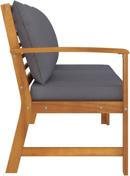 Solid Acacia Wood Garden Bench Dark Grey Medium Size 2-Seater Outdoor Patio Seating Furniture with Cushions Rustic Design Easy Assembly for Garden Backyard Balcony Porch
