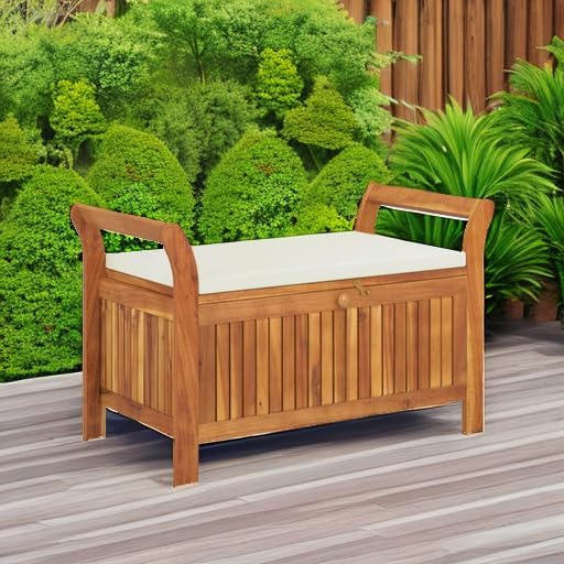 vidaXL Garden Storage Bench Cream White, Natural Wood