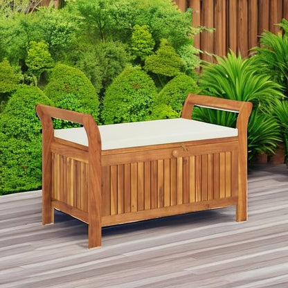 vidaXL Garden Storage Bench Cream White, Natural Wood