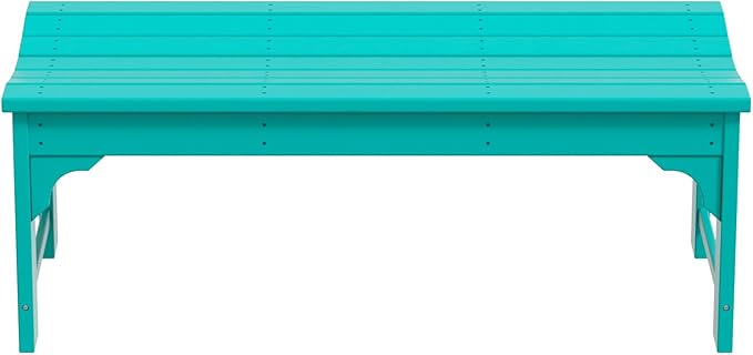 WO Home Furniture 48" Modern Backless Bench, HDPE Plastic, Turquoise