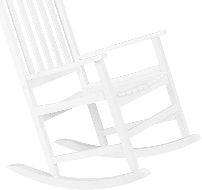 Solid Wood Outdoor Rocking Chair with Natural Finish, Classic Design Patio Rocker for Porch, Garden or Backyard, Comfortable & Durable Handcrafted Furniture, 24.4" W x 33.9" D x 46.1" H White