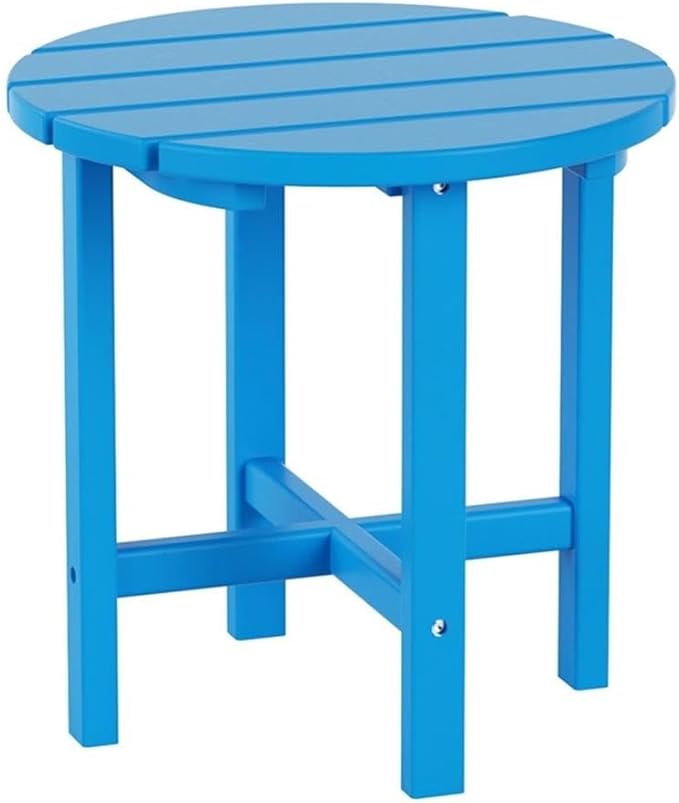 Costaelm Round Outdoor Side Tables, Adirondack Patio Tables for Outside, HDPE Patio End Table Weather Resistant, Balcony Table for Pool, Seaside, Backyard, Porch, Indoor Companion, Pacific Blue
