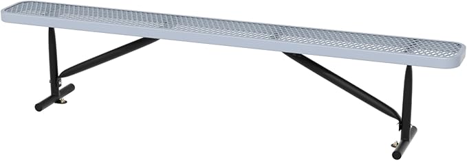 8 Ft Metal Park Benches for Outside, Outdoor Backless Bench with Thermoplastic Coating, Portable Frame, Commercial Expanded Metal Mesh Bench for Shopping Mall, Store, Park, Patio, Deck, Grey