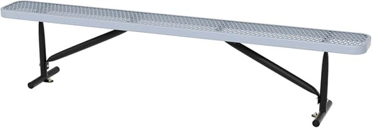 8 Ft Metal Park Benches for Outside, Outdoor Backless Bench with Thermoplastic Coating, Portable Frame, Commercial Expanded Metal Mesh Bench for Shopping Mall, Store, Park, Patio, Deck, Grey