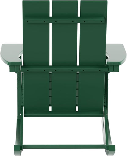 WO WESTIN OUTDOOR HDPE Shoreside Modern Rocking Poly Adirondack Chair (Set of 2),Dark Green