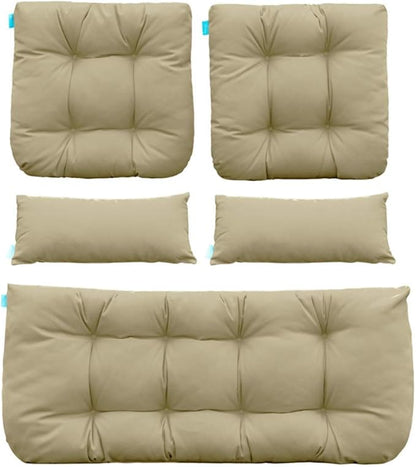 QILLOWAY Outdoor Patio Wicker Seat Cushions Group Loveseat/Two U-Shape/Two Lumbar Pillows for Patio Furniture,Wicker Loveseat,Bench,Porch,All Weather, Settee of 5 (Beige)