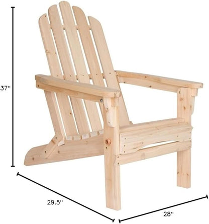 Pemberly Row Traditional Cedar Wood Folding Adirondack Chair, Beige Finish, 37"H x 28"W x 29.5"D, Ergonomic Design, Indoor or Outdoor Patio, Porch, Backyard, Low-Maintenance Moisture-Resistant Wood