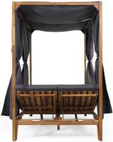 Christopher Knight Home Kenzie Acacia Wood Outdoor Daybed with Canopy, Double Chaise Lounge Chair Outdoor with Cushion - Photo 7