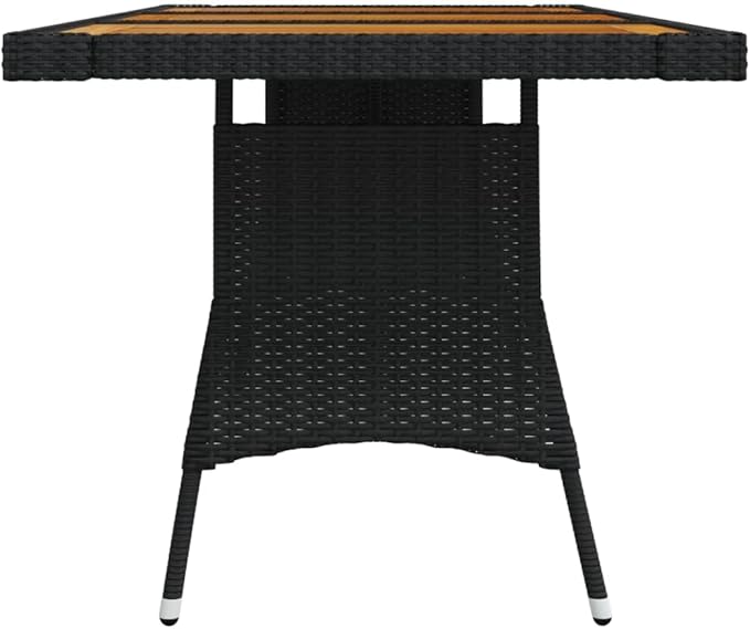 vidaXL Poly Rattan Patio Table - Elegant Black Outdoor Table with Solid Acacia Wood Top and Powder-Coated Steel Frame for Garden & Alfresco Dining