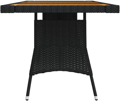 vidaXL Poly Rattan Patio Table - Elegant Black Outdoor Table with Solid Acacia Wood Top and Powder-Coated Steel Frame for Garden & Alfresco Dining