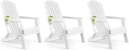 FUNBERRY Folding Adirondack Chair Set of 3, All Weather HDPE Fire Pit Chairs with Cup Holder for Outdoor