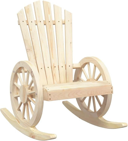 Rocking Adirondack Chair Set of 2 Wood Brown Solid Fir Wood Patio Chairs Dining Chairs for Balcony Terrace