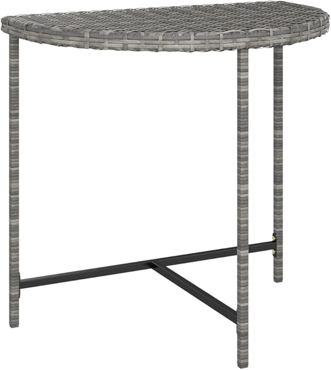 Grey Poly Rattan Garden Table with Powder-Coated Steel Frame, Modern Design and Weather Resistant for Outdoor Dining - Photo 3