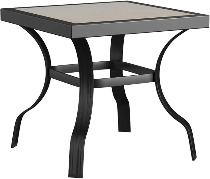 LOKATSE HOME Outdoor Patio Bistro Square End Table Dining Tile Top Metal Legs …