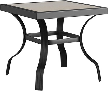 LOKATSE HOME Outdoor Patio Bistro Square End Table Dining Tile Top Metal Legs …