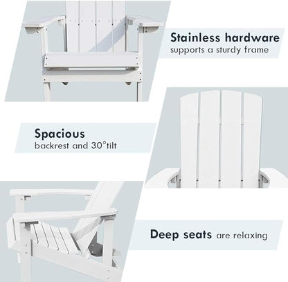 White Outdoor Loungers Set of 2 Adirondack Patio Chair Set for Deck Outside Pool Garden