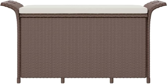 Patio Bench with Cushion Brown 45.7"x18.1"x22.4" Poly Rattan Outdoor Bench Porch Bench Deck Bench Garden Bench for patios, Gardens, Decks