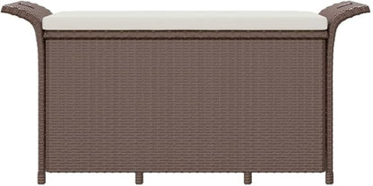 Patio Bench with Cushion Brown 45.7"x18.1"x22.4" Poly Rattan Outdoor Bench Porch Bench Deck Bench Garden Bench for patios, Gardens, Decks