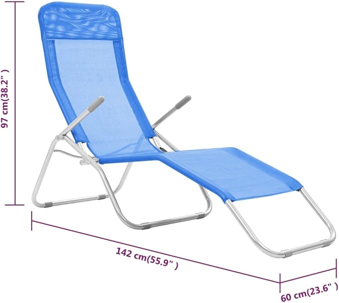 2-Pack Blue Textilene Fold-up Sun Lounger Outdoor Chaise 55.9x23.6x38.2 in Steel Frame Adjustable Recliner for Garden - Photo 2