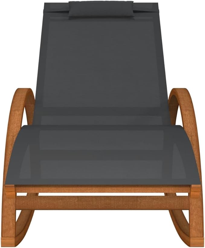 Outdoor Rocking Chair with Weather-Resistant Textilene and Solid Poplar Wood Frame, Ergonomic Patio Porch Rocker with Cushion for Garden, Backyard, Grey