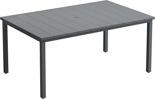 VICLLAX Outdoor Patio Dining Table for 6, 63" Rectangle Dining Table with Umbrella Hole for Porch, Backyard, Garden, Deck, Dark Grey