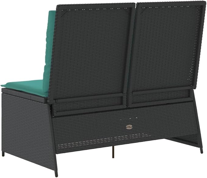 2-Person Reclining Patio Bench with Turquoise Cushions, Adjustable Backrest Outdoor Garden Sofa - Photo 7