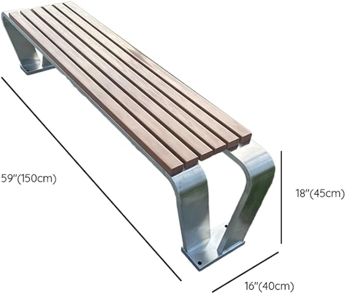 LITFAD Outdoor Indoor Bench Stainless Steel Metal Park Bench with Waterproof Brown Wood Seating Modern Garden Bench for Patio, Lawn, Yard, Porch - Type B 59" L x 16" W x 18" H