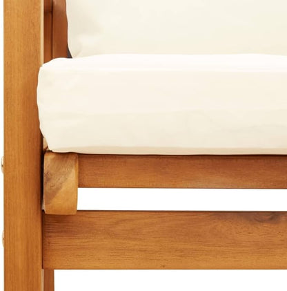Garden Sofa Bench in Cream White with Natural Acacia Wood, Weather-Resistant Outdoor Furniture with Plush Polyester Cushions for Patio Lounging and Entertaining, Ergonomic