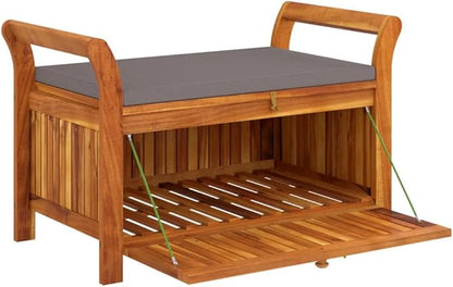 Patio Storage Bench with Cushion 35.8" Solid Wood Acacia Deck Bench Garden Bench Porch Bench Outdoor Bench for patios, Gardens, Decks