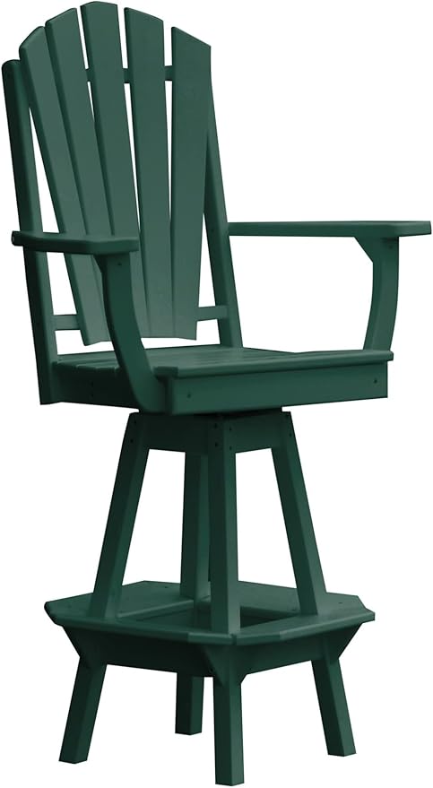 Poly Lumber Adirondack Swivel Bar Chair with Arms, Turf Green