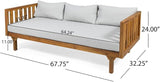 Christopher Knight Home Tina Outdoor 3 Seater Acacia Wood Daybed, Teak Finish, Light Grey - Photo 3