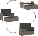 Garden Bench Deck Bench Patio Bench with Cushions and Footstool Gray Poly Rattan - Photo 8