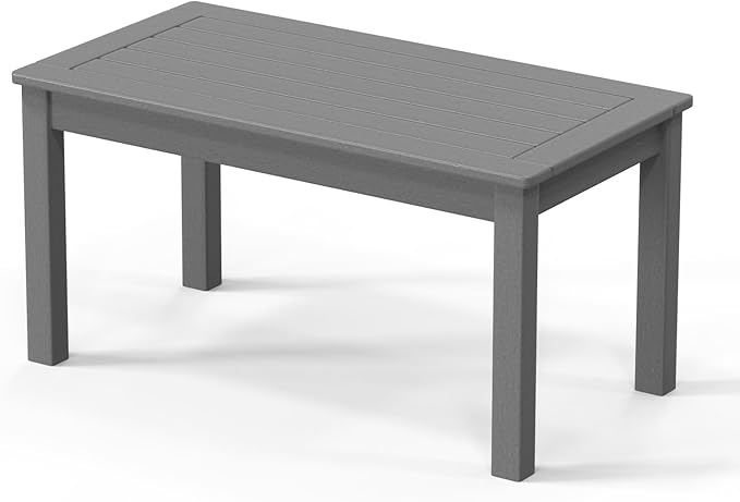 VINGLI Outdoor Coffee Table, HDPE Patio Coffee Table for Outside, All-Weather Rectangle Coffee Table for Deck, Garden, Balcony, Porch, Indoor & Outdoor Use (Gray)