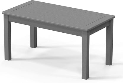 VINGLI Outdoor Coffee Table, HDPE Patio Coffee Table for Outside, All-Weather Rectangle Coffee Table for Deck, Garden, Balcony, Porch, Indoor & Outdoor Use (Gray)