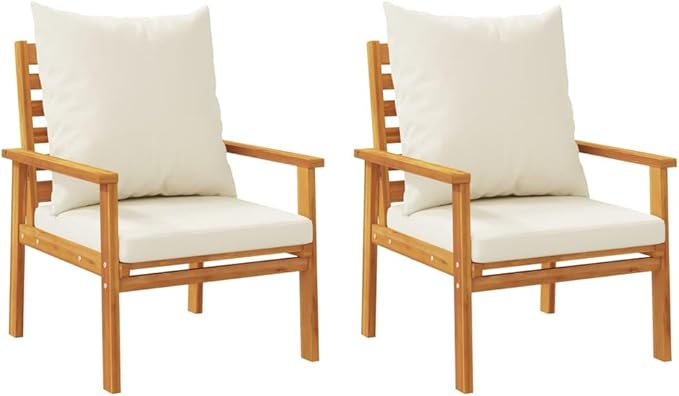 Solid Acacia Wood Garden Sofa Chair Set with Cushions for Outdoor and Indoor Use, Modern Patio Furniture - Photo 6