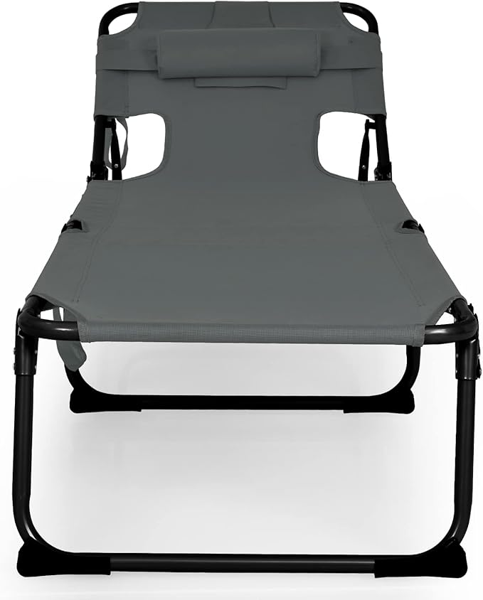 Tangkula Tanning Chair with Face Hole, Patio Folding Adjustable Reclining Beach Sunbathing Lounge Chair with Side Pocket - Photo 9