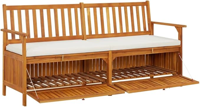 Garden Bench Deck Bench Storage Bench with Cushion 66.9" Solid Wood Acacia
