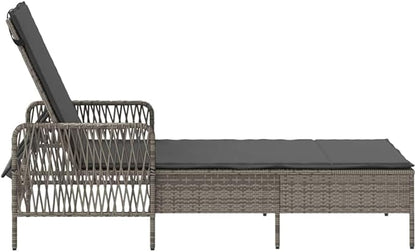 Modern Outdoor Chaise Lounge Grey 21.65x78.74x36.22 in Poly Rattan Adjustable Backrest Sun Lounger for Pool Terrace Garden Patio